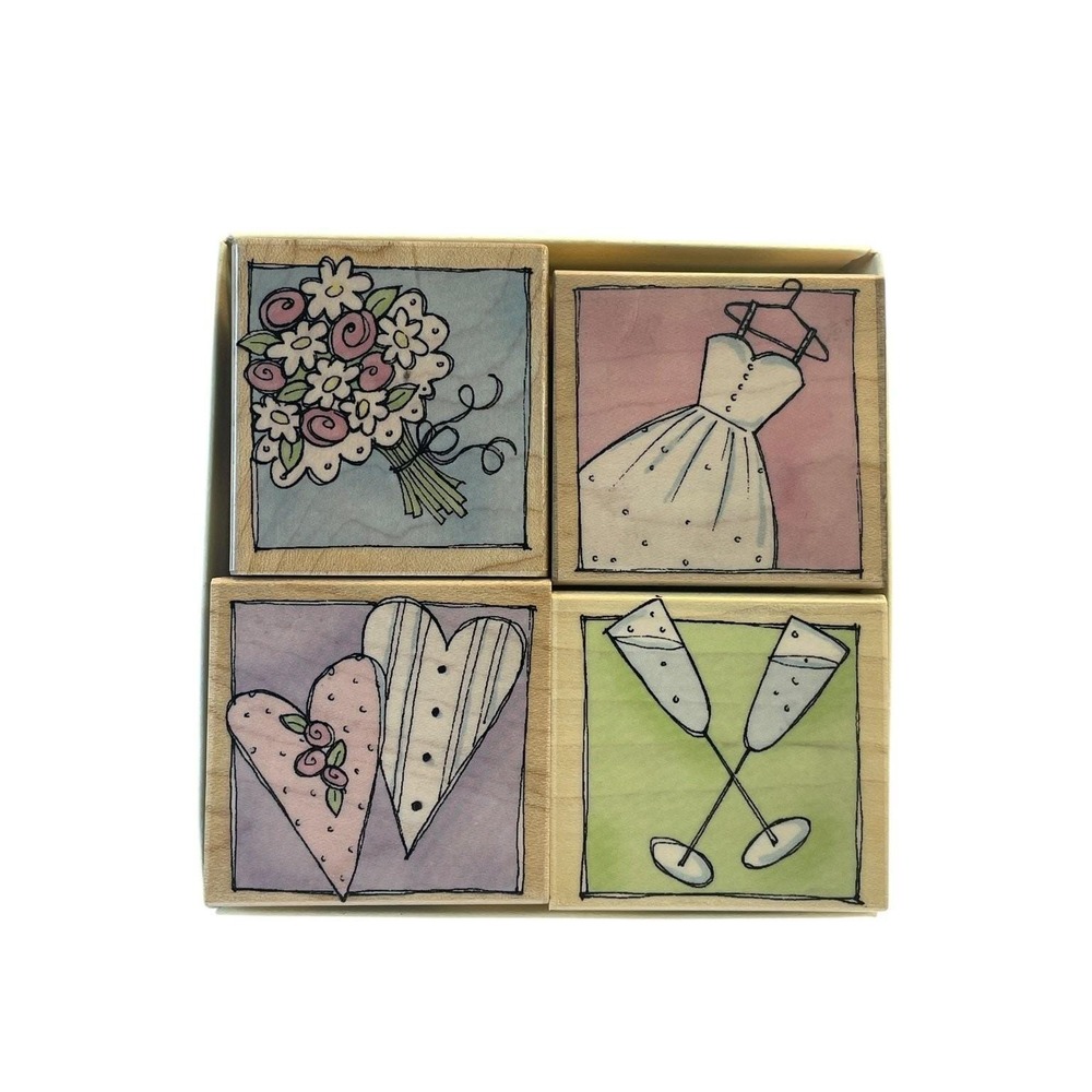 Hero Arts‎ "Wedding Day" Wood Mounted Rubber Stamp Set Bridal 4-Piece